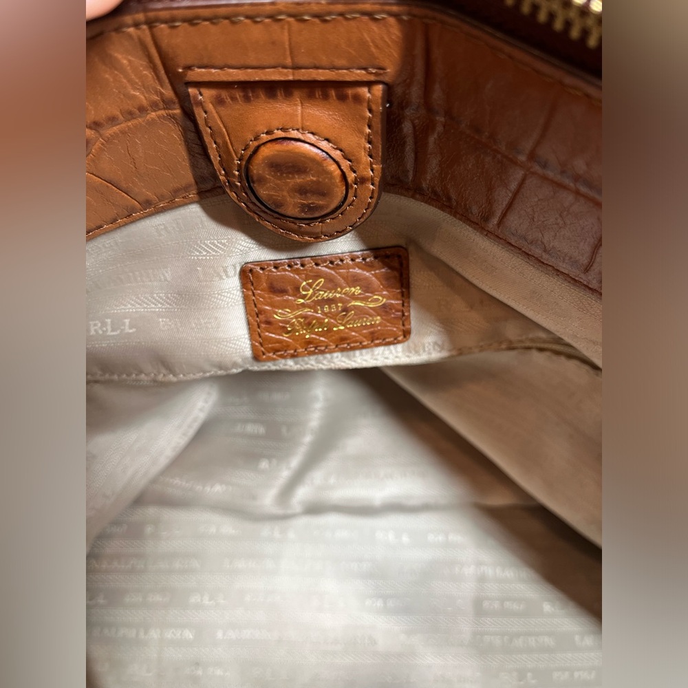 Lauren Ralph Lauren Lanesborough Bourbon Leather Genuine Croc Embossed  Satchel - Picture 9 of 17